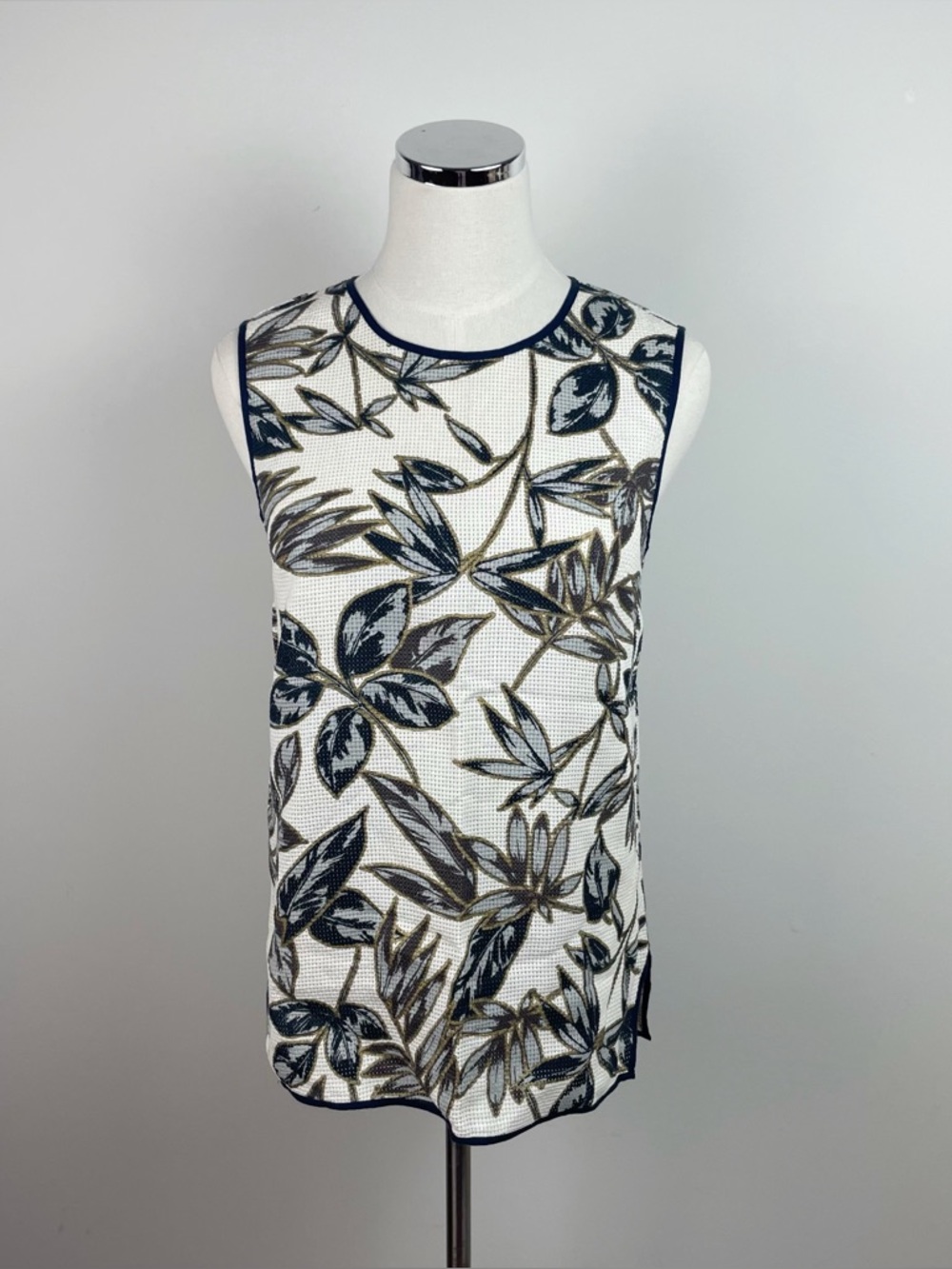 J. Crew Cream Gold Gray Floral Tropical Top Women Size 0